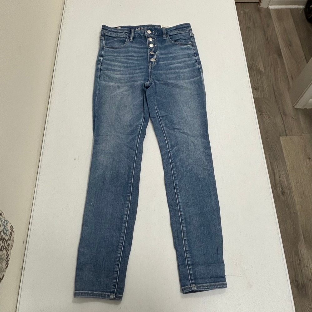 American Eagle Super Hi-Rise Jegging Medium Wash Button Fly Jeans 10 Regular